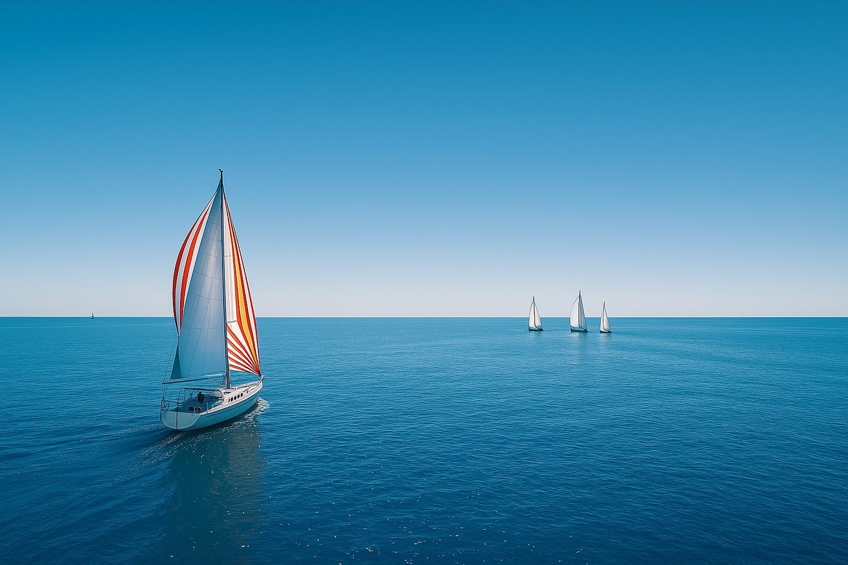 Sailboats crossing open ocean